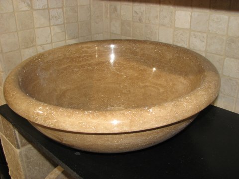 Noce Travertine Sink; Honed & filled